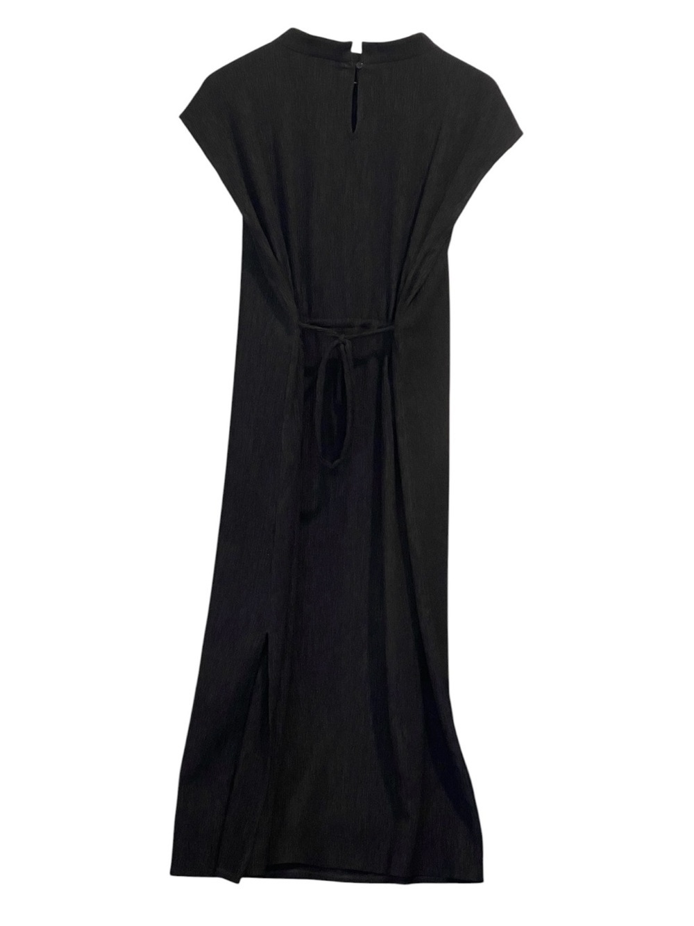 Eileen Fisher Crinkle, Black Funnel Neck Midi
Dress,Cap Sleeve,Elastic Waist-XS - Picture 2 of 16